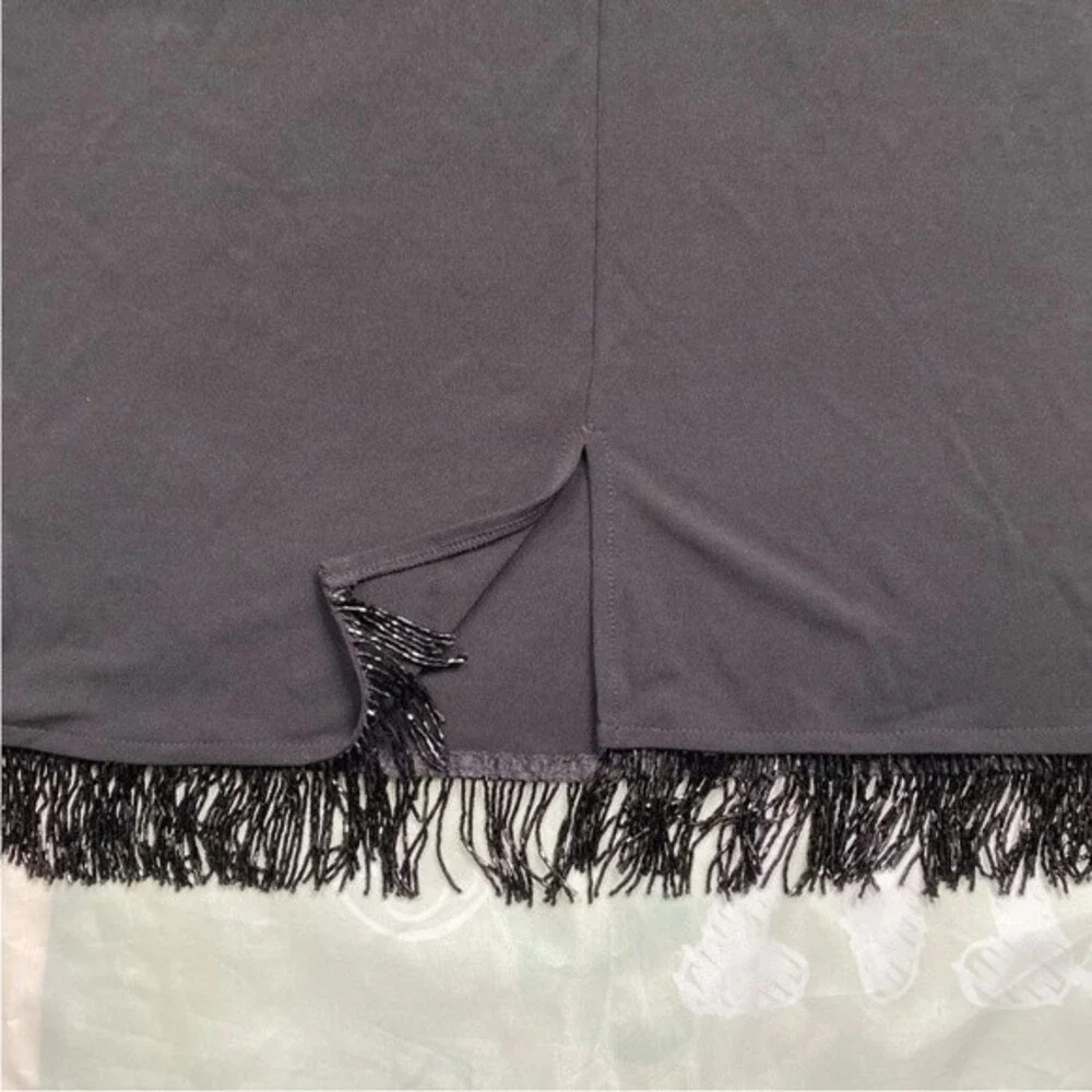 CL Carole Little black Women  skirt with bugle bead fringes Sz  Medium E…